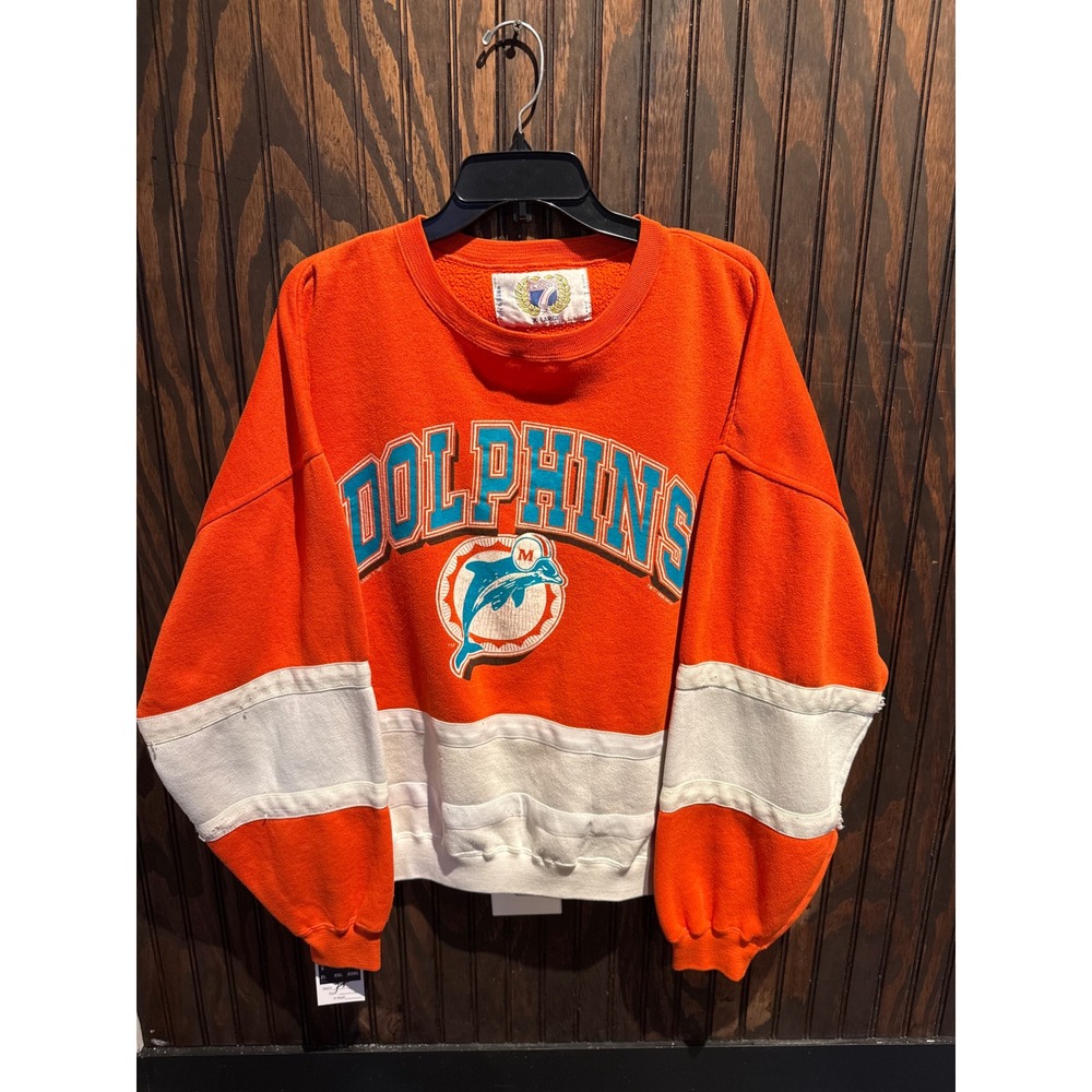 Vintage 1990 Miami Dolphins Logo 7 Sweatshirt Mens XL Orange NFL Colorblock